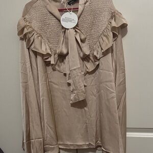 Boohoo Women's Beige Ruffle Blouse